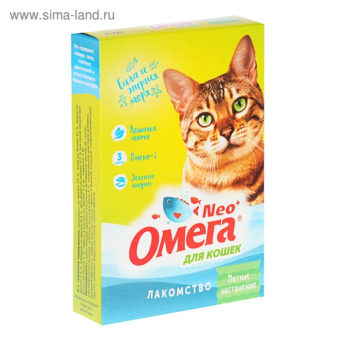 Лакомство Омега Nео+ "Мятное настроение" для кошек, с кошачьей мятой, 90 табл - Фото 1