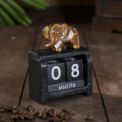 Вечный календарь настольный «Слон», 4×7×9 см, дерево