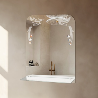 Зеркало интерьерное настенное «Райские птицы», с пескоструйной графикой, с фьюзингом, с полочкой, 35×45 см