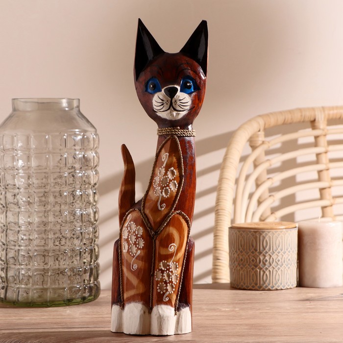 Сувенир дерево "Кошка с веревочной окантовкой" 5,5х11х40 см - Фото 1