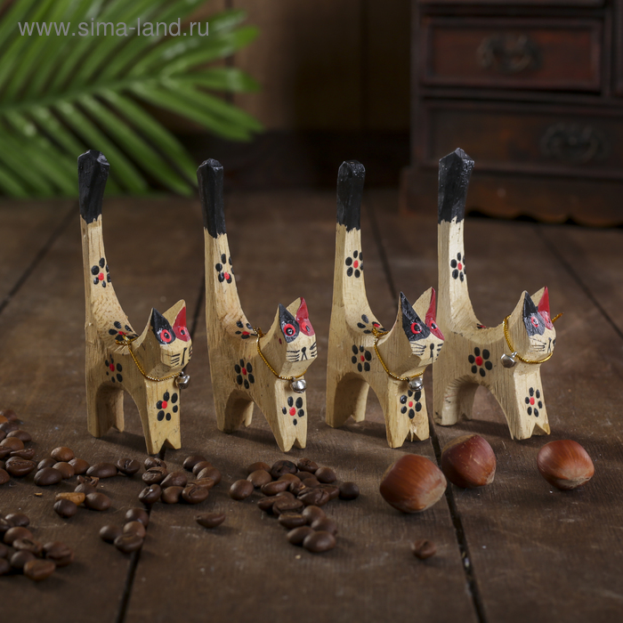 Сувенирный набор «Кошечки в черный цветок под кольца», 7×5×10 см, дерево - Фото 1