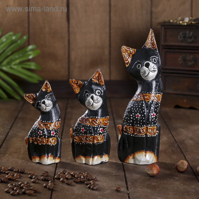 Сувенирный набор «Кошечки с пятнистыми лапками», h=20 см, h=17 см, h=12 см, 4×13×20 см, дерево, МИКС - Фото 1