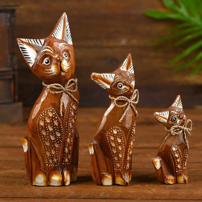 Сувенирный набор «Коричневые кошечки», высота 20 см, 15 см, 12 см, дерево