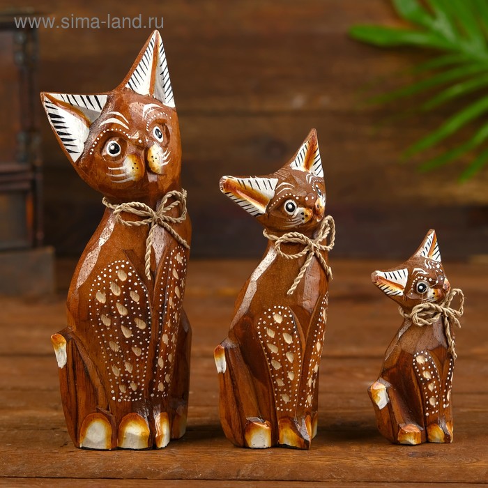 Сувенирный набор «Коричневые кошечки», высота 20 см, 15 см, 12 см, дерево - Фото 1