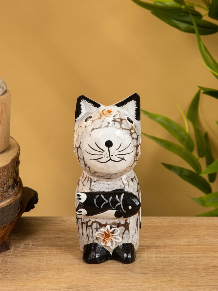 Сувенир «Кошка с рыбкой», 8×15×17 см, дерево, серый