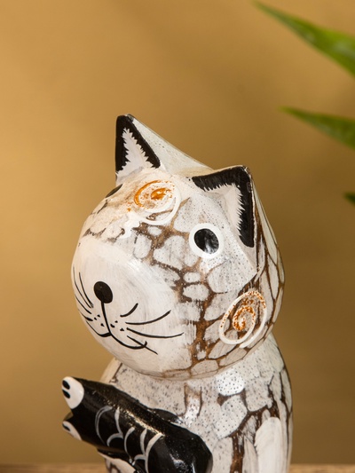 Сувенир «Кошка с рыбкой», 8×15×17 см, дерево, серый