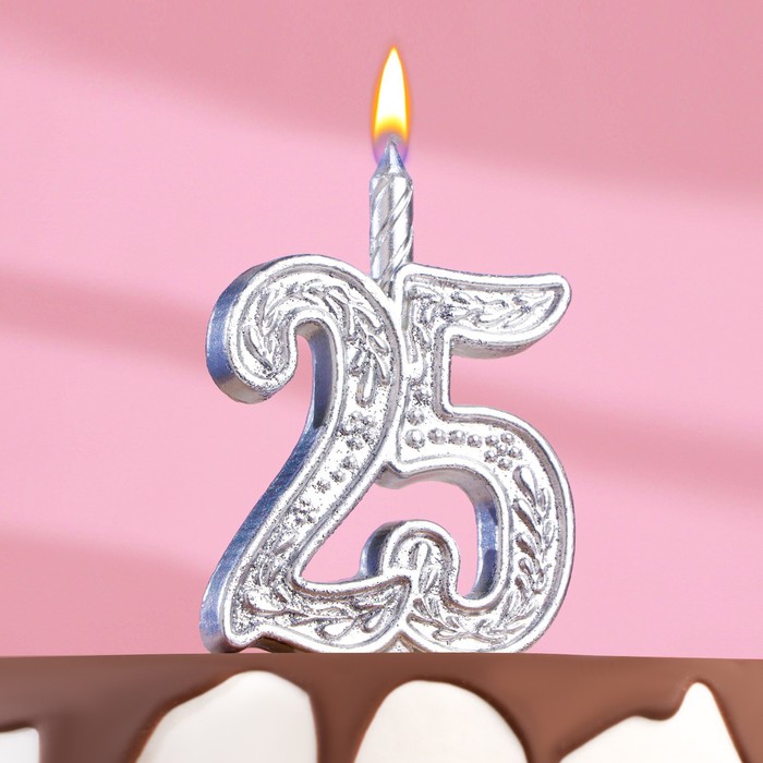 Свеча для торта "Юбилейная" цифра 25, серебряная, 9,7 см, - Фото 1