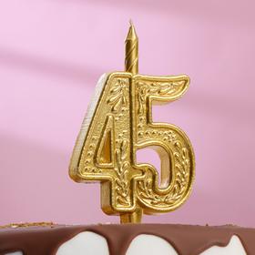 Свеча для торта цифра "Юбилейная" 45, золотая, 12 см