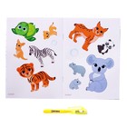 Набор для рисования в темноте «Дикие животные», с наклейками и раскраской, ручка с фонариком, невидимые чернила - Фото 3