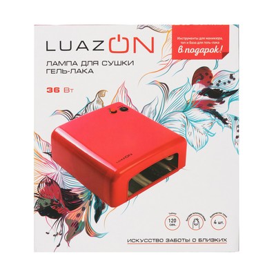 Лампа для гель-лака Luazon LUF-01, UV, 36Вт, красная + инст.д/маникюра, топ и база в ПОДАРОК