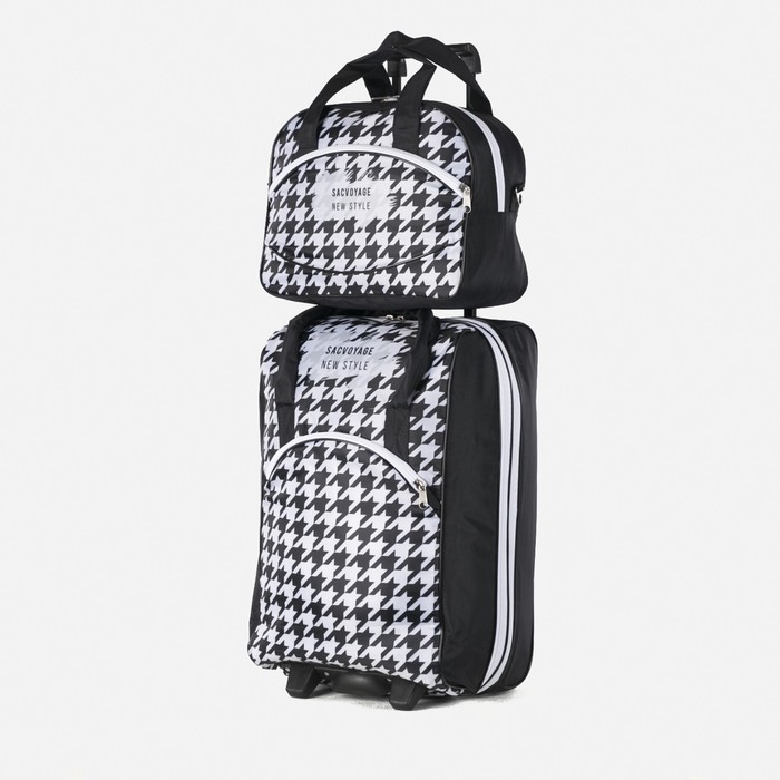 Чемодан малый 20" с сумкой, отдел на молнии, с расширением, цвет чёрный - Фото 1