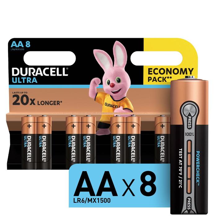 Батарейка алкалиновая Duracell Ultra Power, AA, LR6-8BL, 1.5В, 8 шт - Фото 1