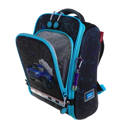 Рюкзак каркасный Across HK-01 35 х 29 х 15 см, мешок для обуви, чёрный/голубой