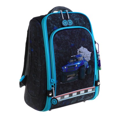 Рюкзак каркасный Across HK-01 35 х 29 х 15 см, мешок для обуви, чёрный/голубой