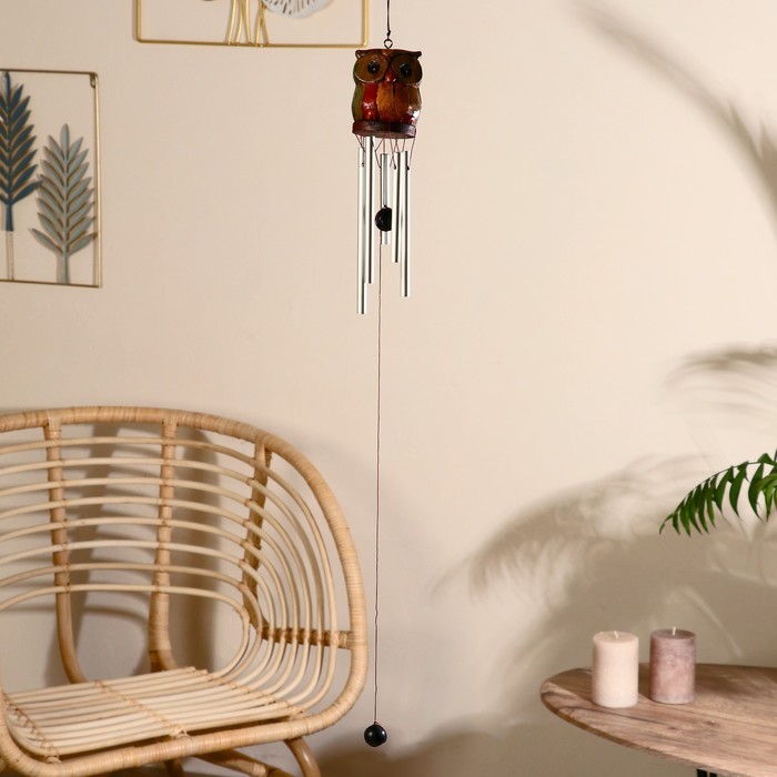 Музыка ветра «Сова в полоску», 5×5×40 см, дерево, металл