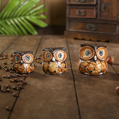 Сувенирный набор «Совы с листьями», 3 шт., 6×14×7 см, дерево