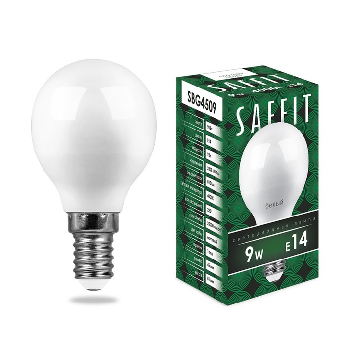 Лампа светодиодная SAFFIT, G45, 9 Вт, E14, 4000 К, 810 Лм, 220°, 80 х 45 - Фото 1