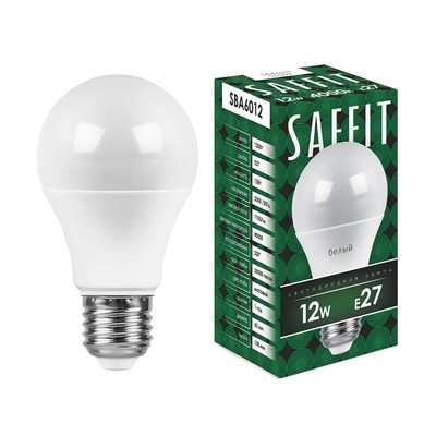 Лампа светодиодная SAFFIT SBA6012, A60, E27, 12 Вт, 230 В, 4000 К, 1100 Лм, 220°, 113х60 мм