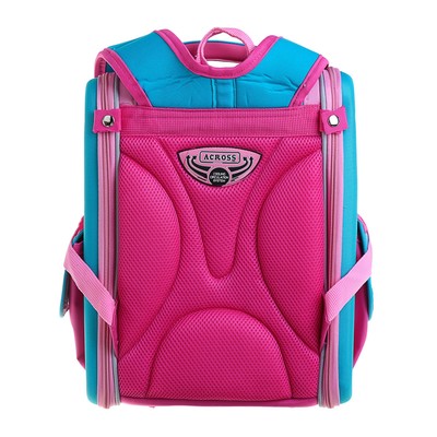 Ранец Стандарт Across 195, 35 х 28 х 15 см, для девочки, раскладной, розовый + мешок для обуви