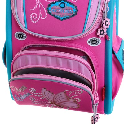 Ранец Стандарт Across 195, 35 х 28 х 15 см, для девочки, раскладной, розовый + мешок для обуви