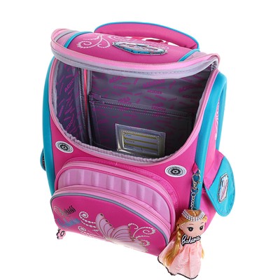 Ранец Стандарт Across 195, 35 х 28 х 15 см, для девочки, раскладной, розовый + мешок для обуви