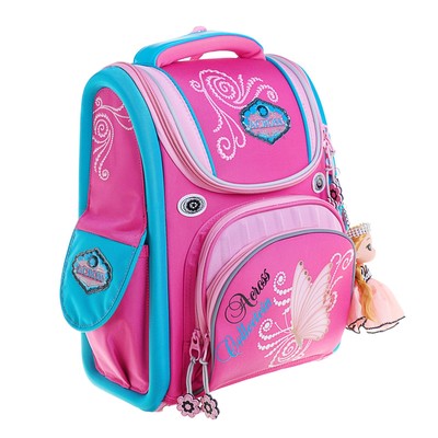 Ранец Стандарт Across 195, 35 х 28 х 15 см, для девочки, раскладной, розовый + мешок для обуви