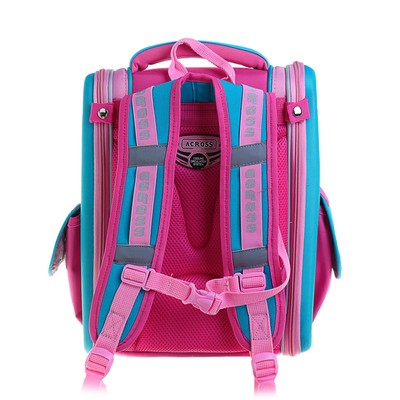 Ранец Стандарт Across 195, 35 х 28 х 15 см, для девочки, раскладной, розовый + мешок для обуви
