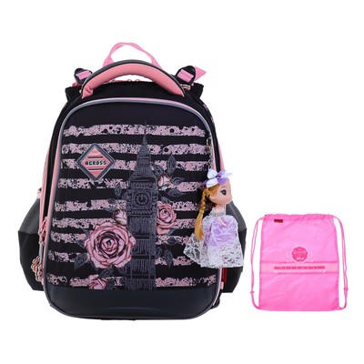 Рюкзак каркасный Across 292 37 х 26 х 13 см, мешок для обуви, чёрный/розовый