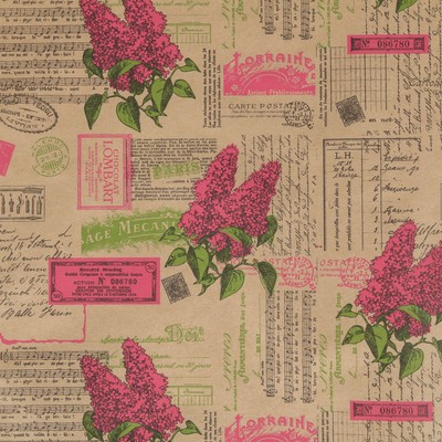 Бумага упаковочная крафт "Сирень", яр.розовый, 0,7 х 10 м