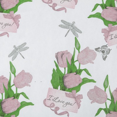 Бумага упаковочная крафт "Тюльпаны", пудра/салатовый/бордовый, 0,7 х 10 м