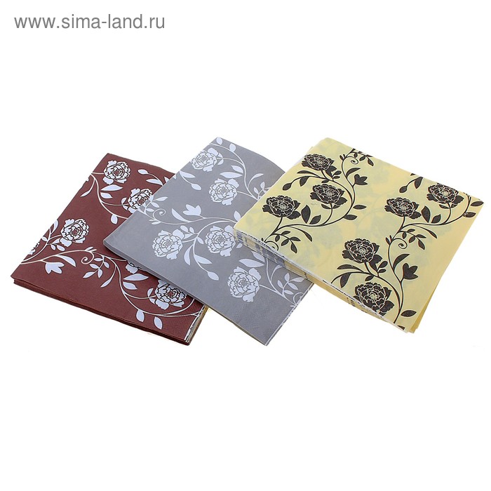 Салфетки бумажные (набор 20 шт.) 33×33 см Розочки (цвета микс) - Фото 1