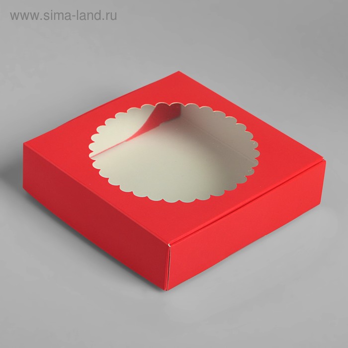Подарочная коробка сборная с окном, 11,5 х 11,5 х 3 см, алый - Фото 1