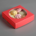 Подарочная коробка сборная с окном, 11,5 х 11,5 х 3 см, алый - Фото 3