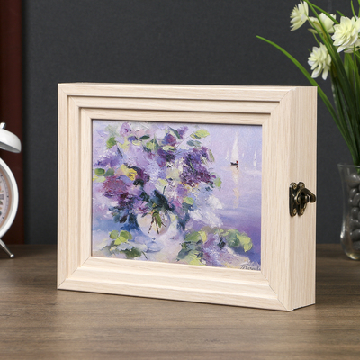 Ключница пирамида "Сирень и яхты" Выбеленный дуб 18х23 см