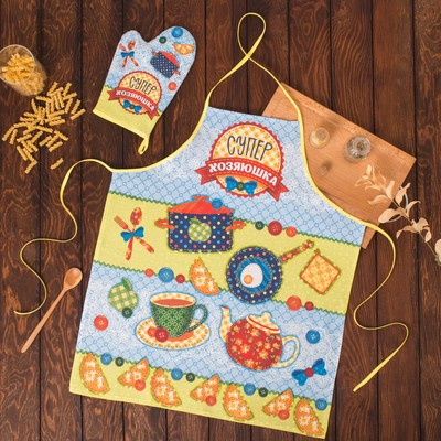 Набор "Доляна" Суперхозяюшка: фартук 60*70см,варежка 18*26см, 100% хл.,рогожка 162 г/м2