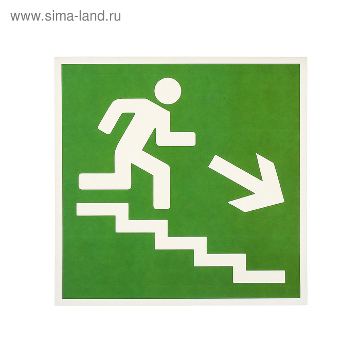 Наклейка "Направление к эвакуационному выходу по лестнице вниз", 18*18 см, цвет зелёный - Фото 1