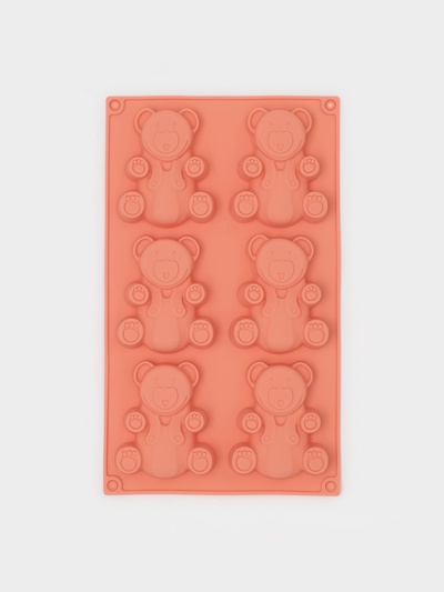 Форма для выпечки Доляна «Животные. Мишка», силикон, 28.5×17 см, 6 ячеек (8.5×7 см), оранжевая