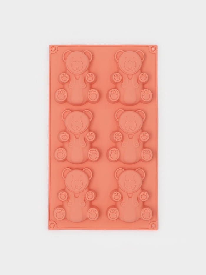 Форма для выпечки Доляна «Животные. Мишка», силикон, 28.5×17 см, 6 ячеек (8.5×7 см), оранжевая - Фото 1