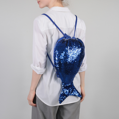 Мешок для обуви 520 х 310, Феникс, пайетки, синий/серебряный