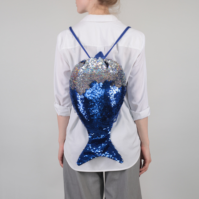 Мешок для обуви 520 х 310, Феникс, пайетки, синий/серебряный