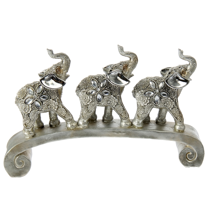 Сувенир "3 индийских слона на дуге с серебрянными ушками" 26х5,5х15 см - Фото 1
