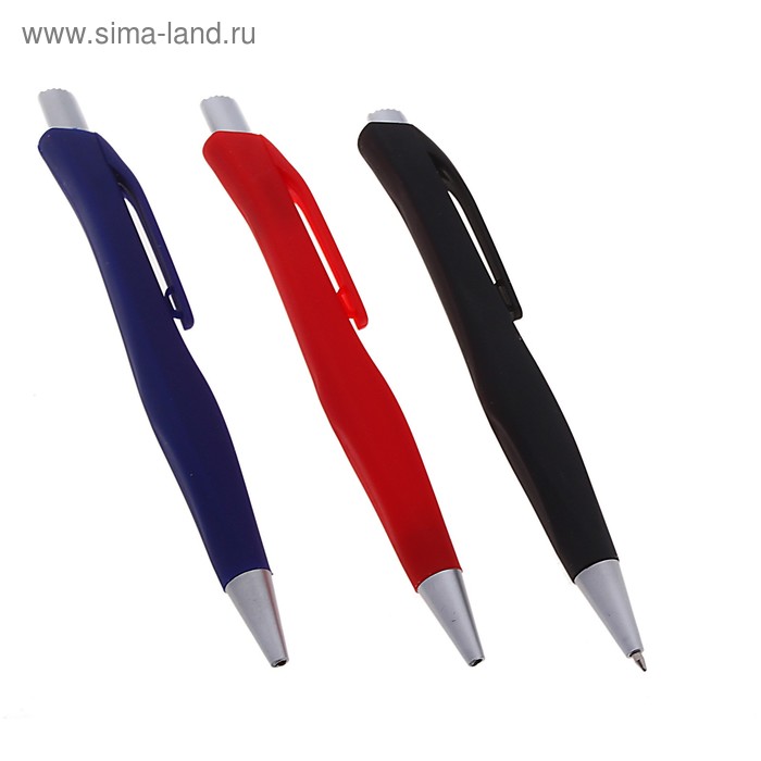Ручка шариковая автоматическая "Школьная" резиновый трехгранный корпус МИКС стержень синий - Фото 1