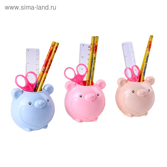 Настольный набор, детский, «Мышка» из 5 предметов: подставка, ножницы, линейка, 2 карандаша, МИКС - Фото 1