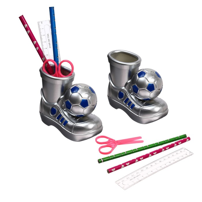 Настольный набор детский, "Ботинок с мячом" из 5 предметов: подставка, ножницы, линейка, 2 карандаша, МИКС - Фото 1
