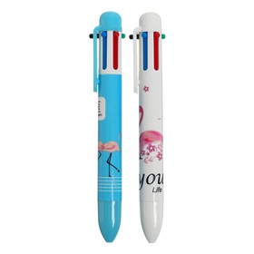 Ручка шариковая автоматическая "Фламинго" 6-ти цветная, МИКС (штрихкод на штуке)