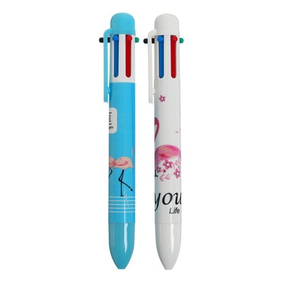 Ручка шариковая автоматическая "Фламинго" 6-ти цветная, МИКС (штрихкод на штуке)