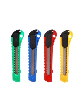 Нож канцелярский, лезвие 18 мм, корпус пластик, фиксатор, блистер, МИКС