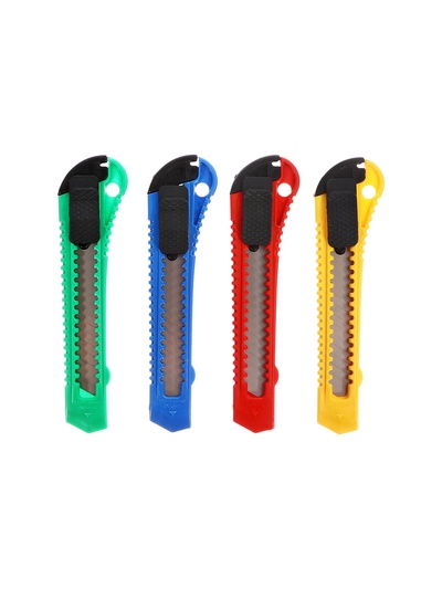 Нож канцелярский, лезвие 18 мм, корпус пластик, фиксатор, блистер, МИКС