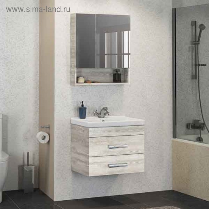 Зеркало шкаф для ванной комнаты Comforty «Никосия 60», 600×800 мм, цвет дуб белый - Фото 1