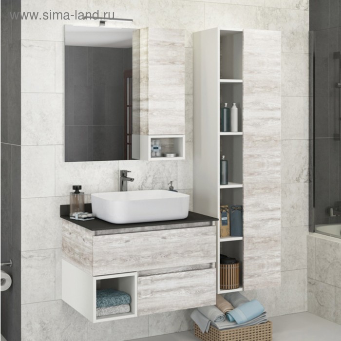 Зеркало шкаф Comforty Прага 75 для ванной комнаты, цвет дуб белый - Фото 1